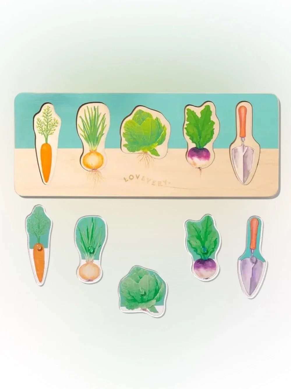 Lovevery Community Garden Wooden Peg Puzzle Montessori Toddler Toy Farm Veggies